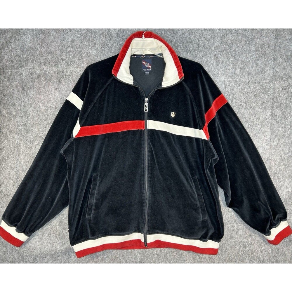 Phat Farm Jacket Men 2XL Black Track Velour Streetwear Sweat Lounge Hip Hop Y2K